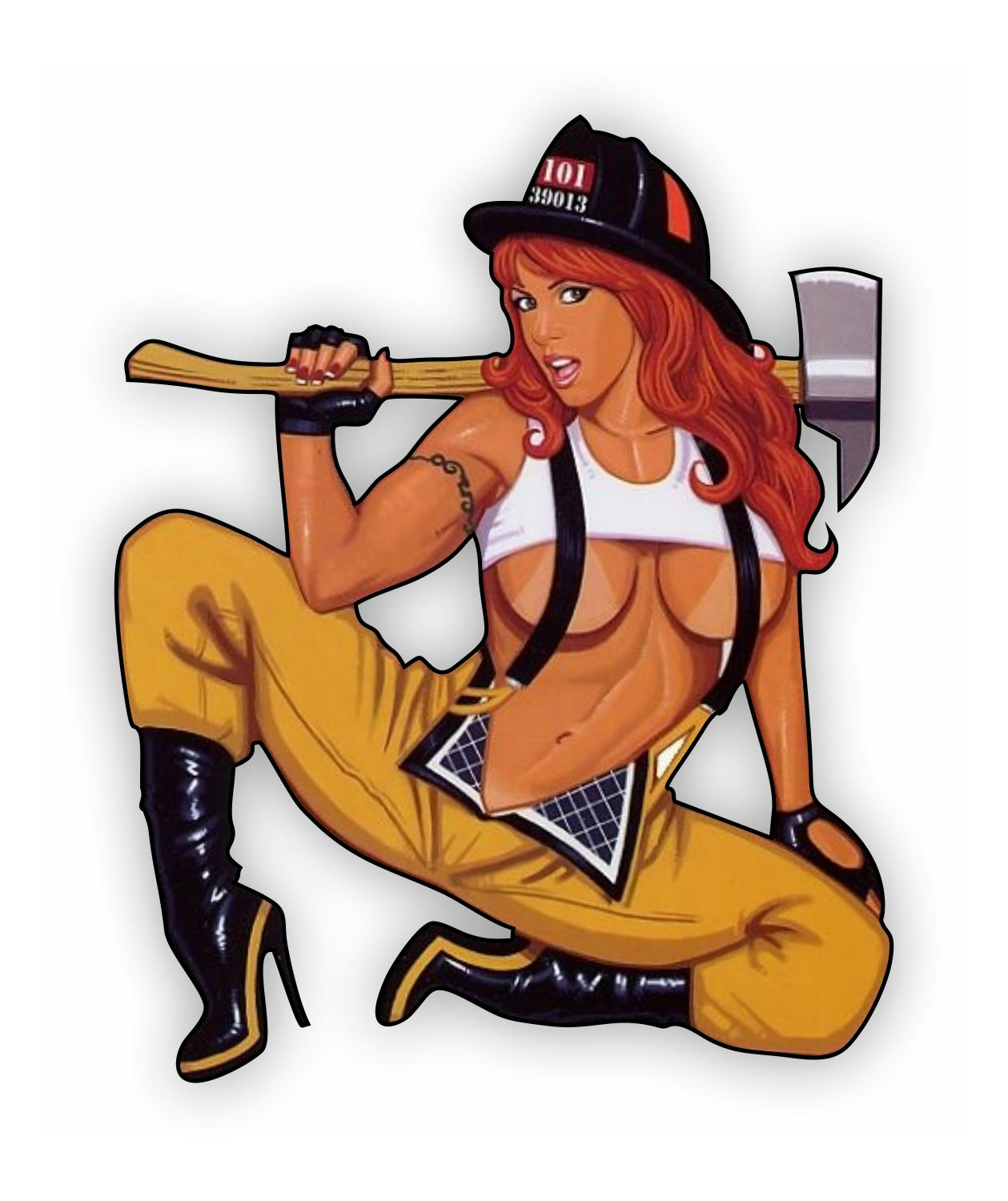 Pin-Up Aufkleber - Feuerwehr Retro Fire Fighter