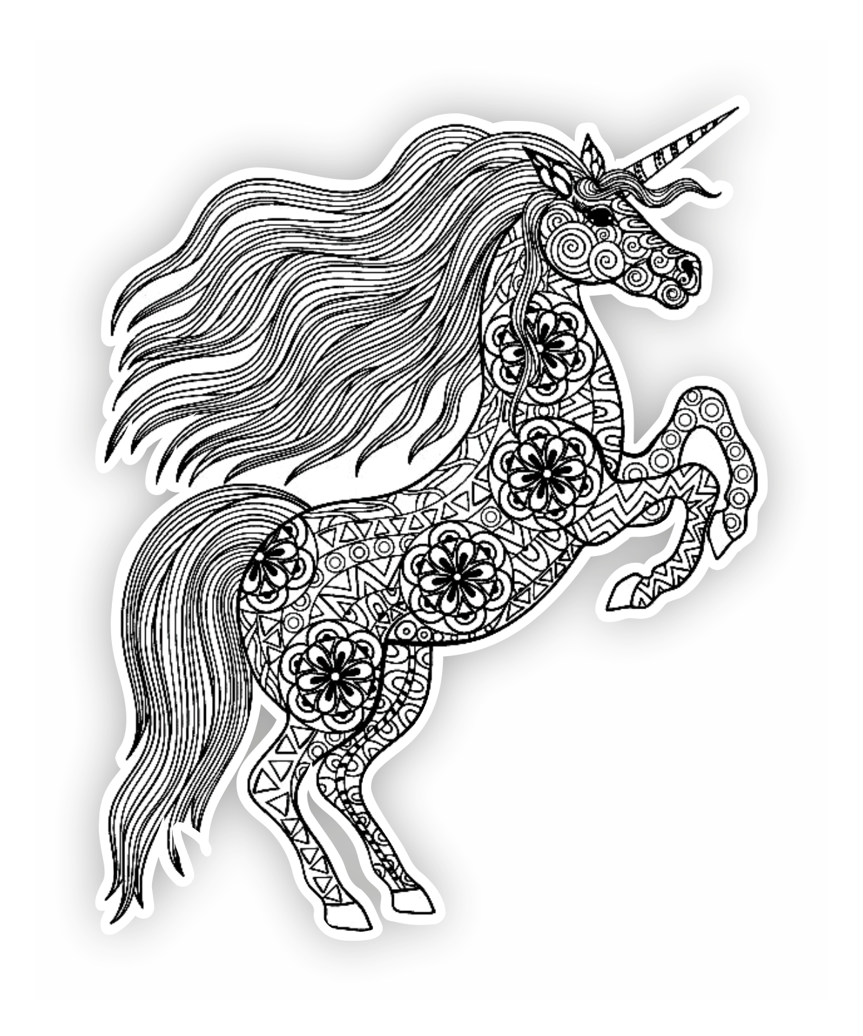 Autoaufkleber - Einhorn - schwarz weiß, Muster - Märchen - Kinder - bunt - Phantasie - Fantasy