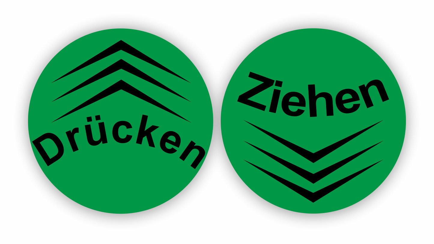 Sticker - Warnhinweis - Warnung - Sign - Schild - Hinweis - Achtung - Tür öffen: Drücken - Ziehen - SET