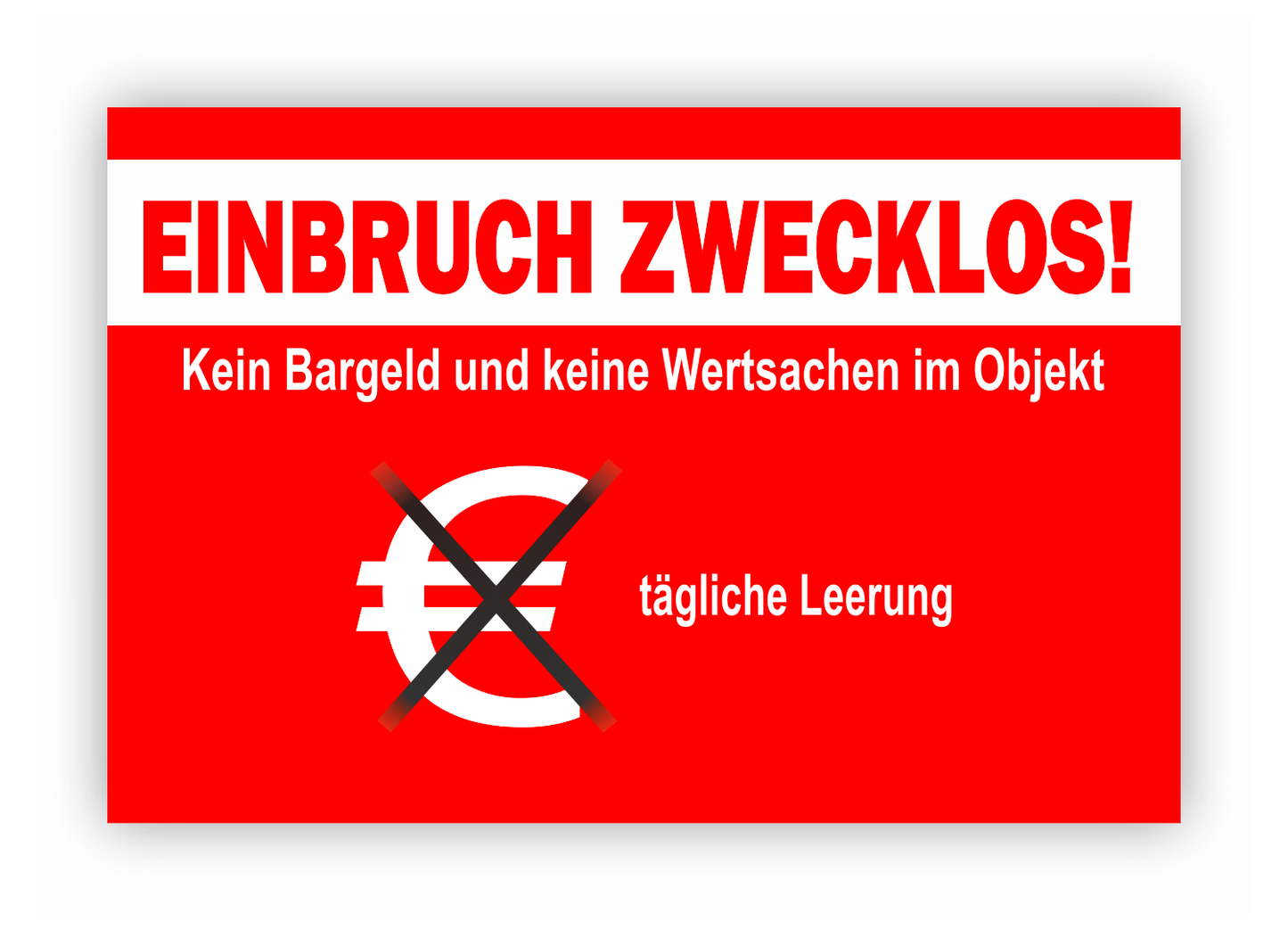 Aufkleber - Einbruch zwecklos - kein Bargeld - Rot