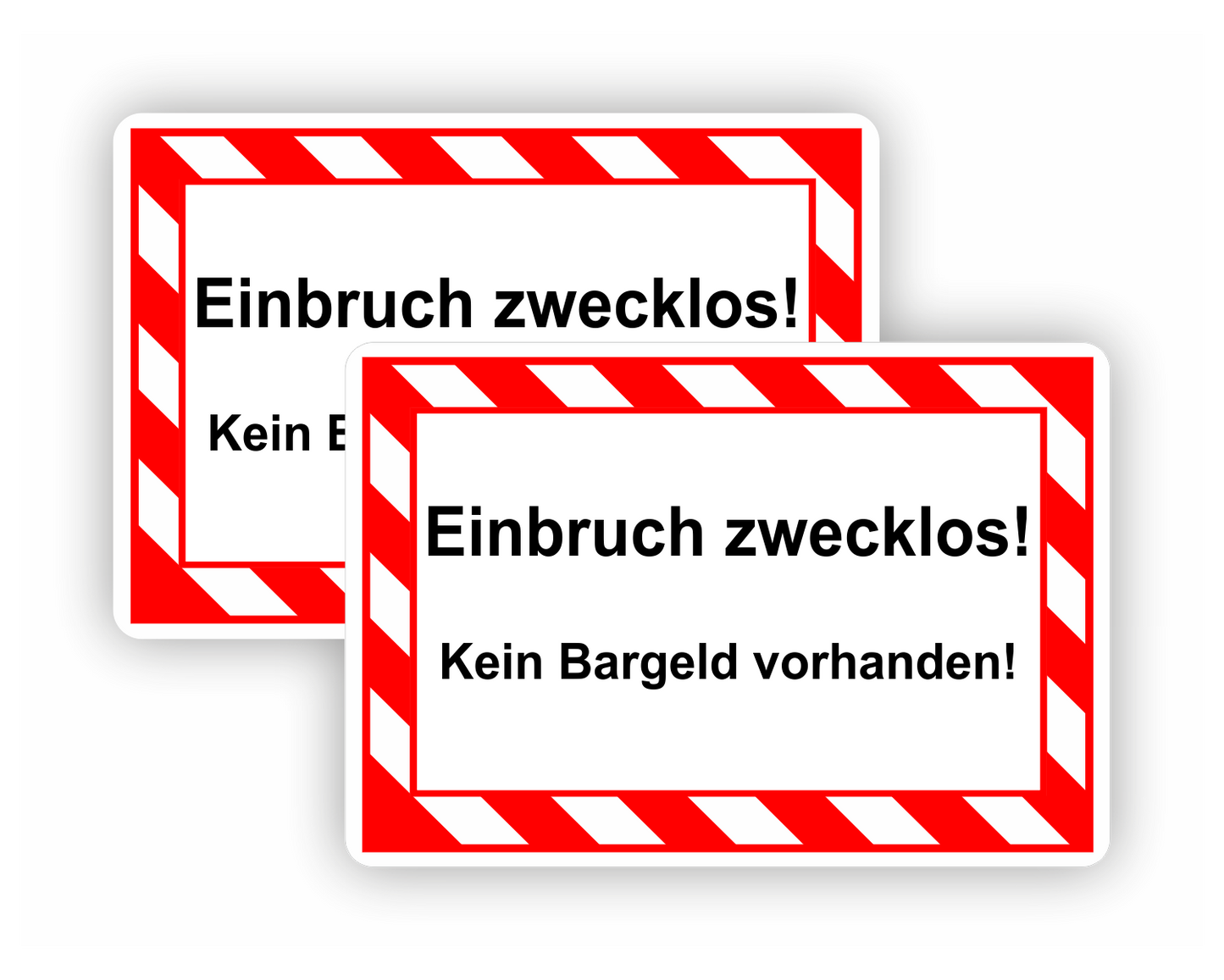 Aufkleber SET - Einbruch zwecklos - Kein Bargeld vorhanden