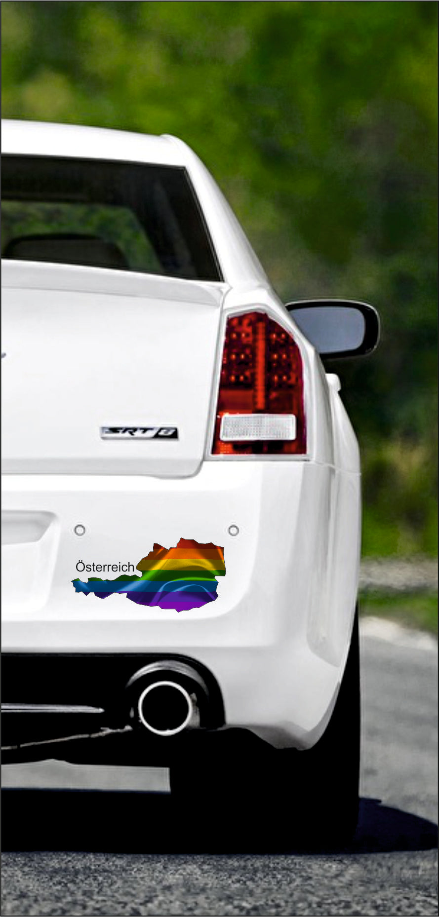 Autoaufkleber - Österreich Text deutsch - Regenbogen glanz StaatsUmriss