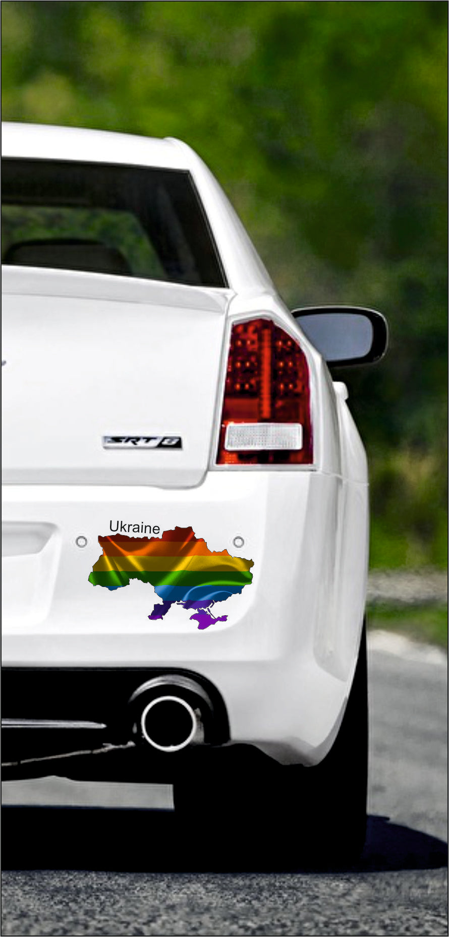 Autoaufkleber - Ukraine Text deutsch - Regenbogen glanz StaatsUmriss