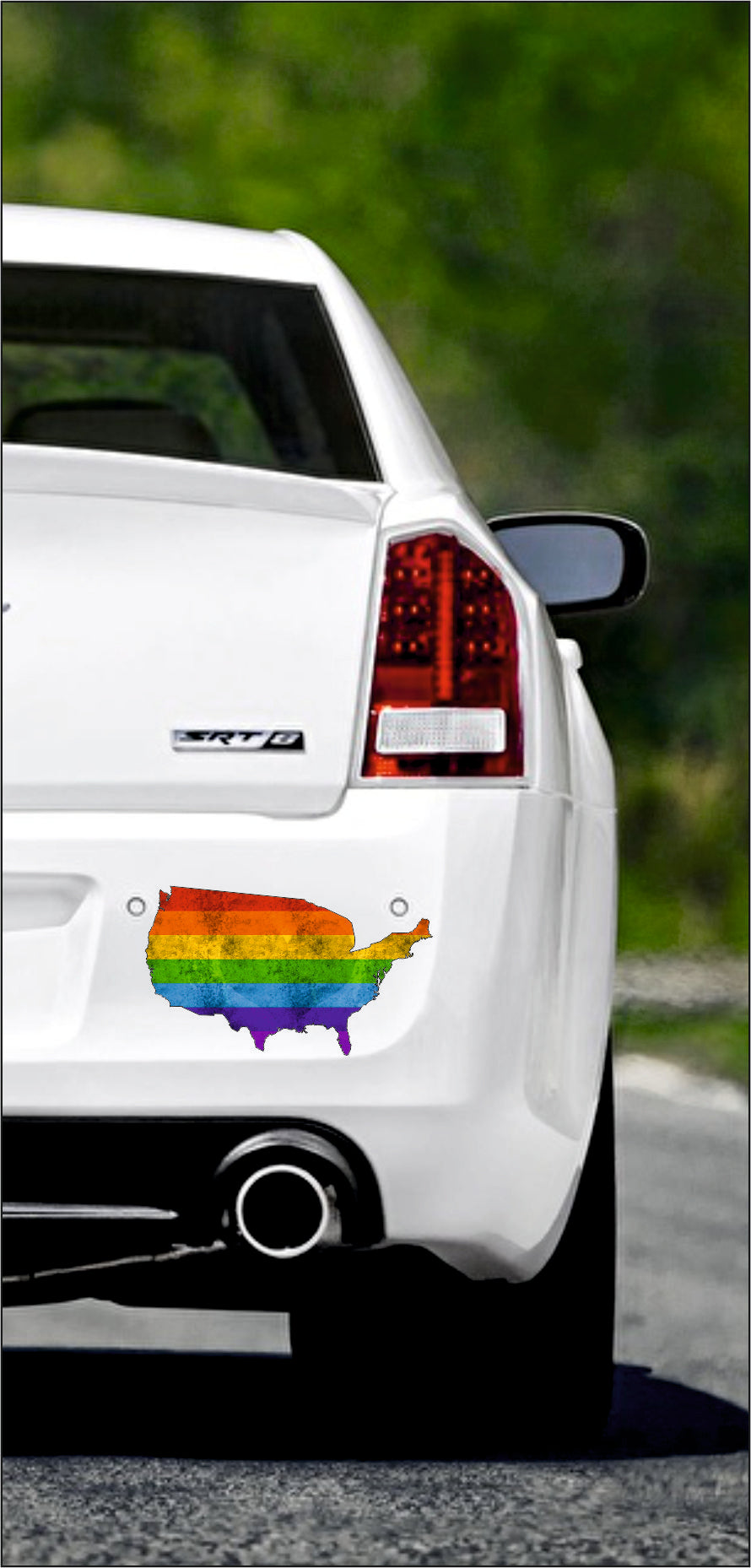 Autoaufkleber - USA Text deutsch - Regenbogen glanz StaatsUmriss