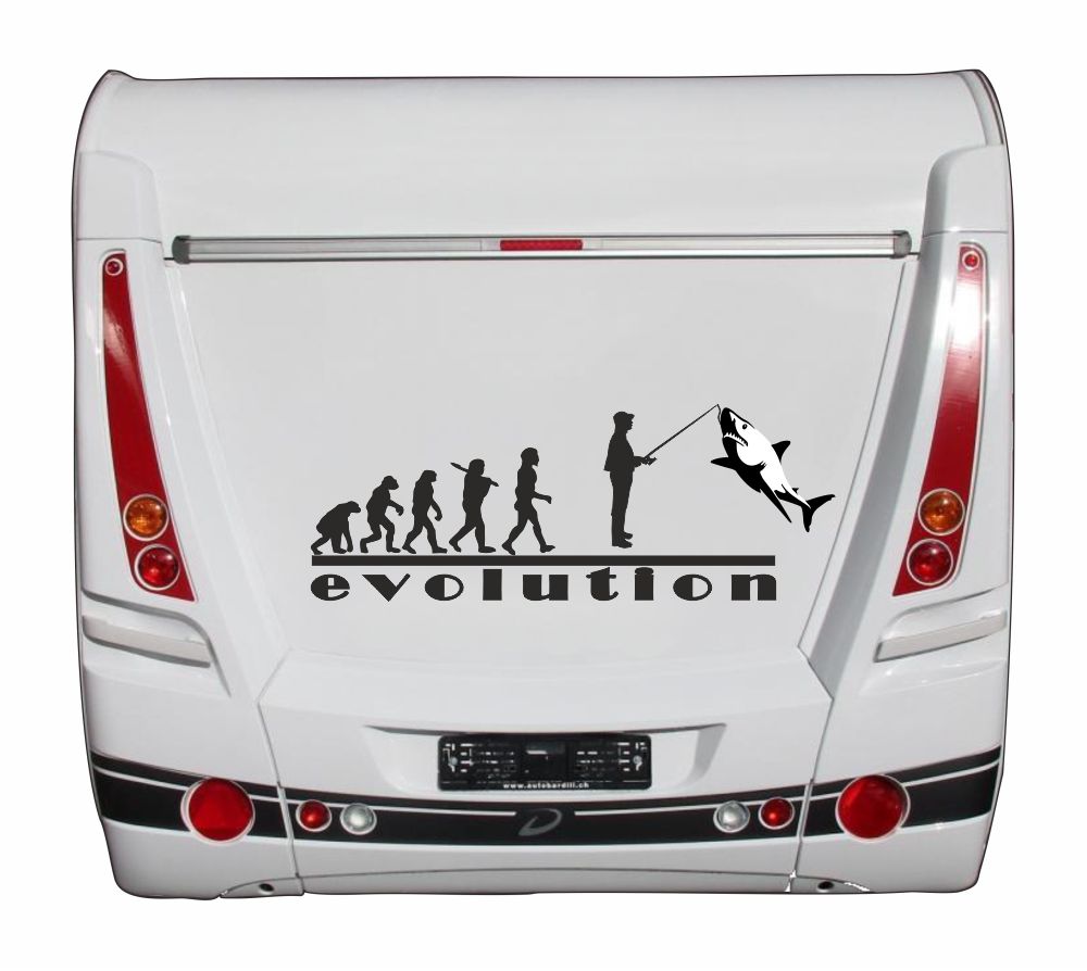 Aufkleber - Reisen - Campen - Camper-Life - Angeln - weißer Hai -Evolution