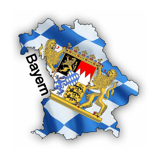 Bayern Aufkleber - Umriss mit Löwen-Wappen blau-weiß