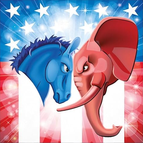 Autoaufkleber USA - Amerika - Reisen - Länder - Politik - Democrat - Republican - Pferd - Elefant