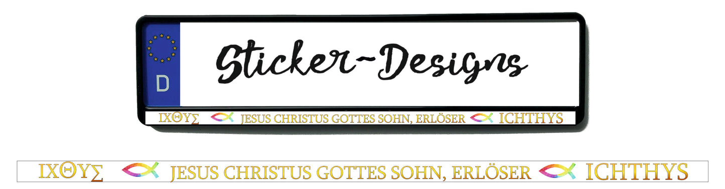 Autoaufkleber Kennzeichenstreifen - 1,5 x 50 cm - Hobby - Tuning - Religion - Glaube - christlicher Fisch - Ichthys - Jesus Christus, Gottes Sohn, Erlöser - weiß