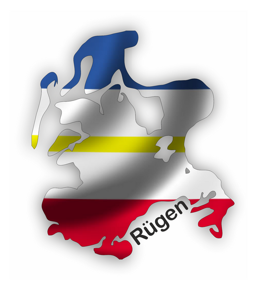 Rügen Aufkleber - Insel Umriss mit Wappen
