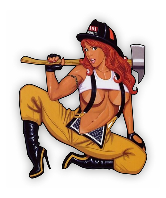 Pin-Up Aufkleber - Feuerwehr Retro Fire Fighter