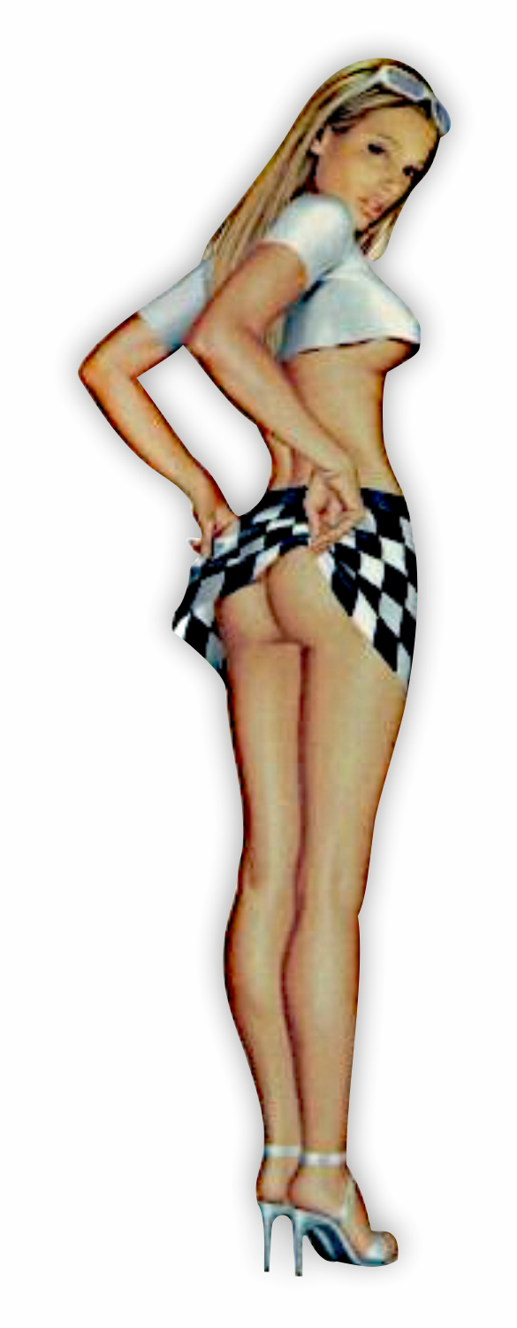 Pin-Up Aufkleber - Retro Racing Flag Girl
