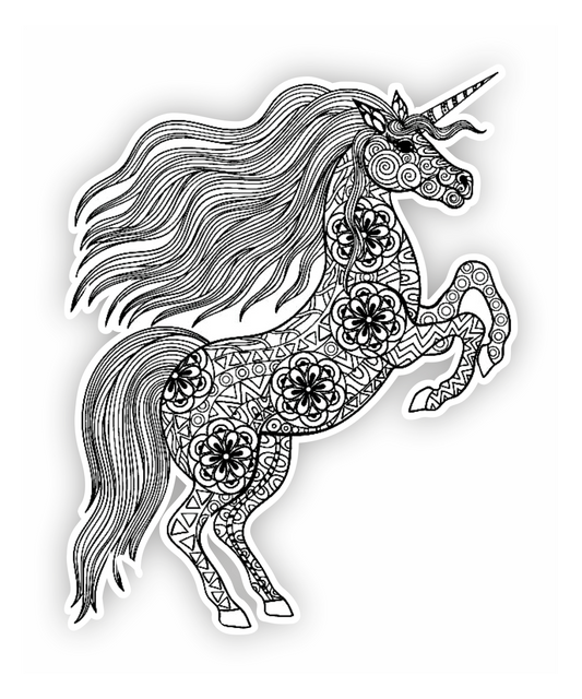 Autoaufkleber - Einhorn - schwarz weiß, Muster - Märchen - Kinder - bunt - Phantasie - Fantasy