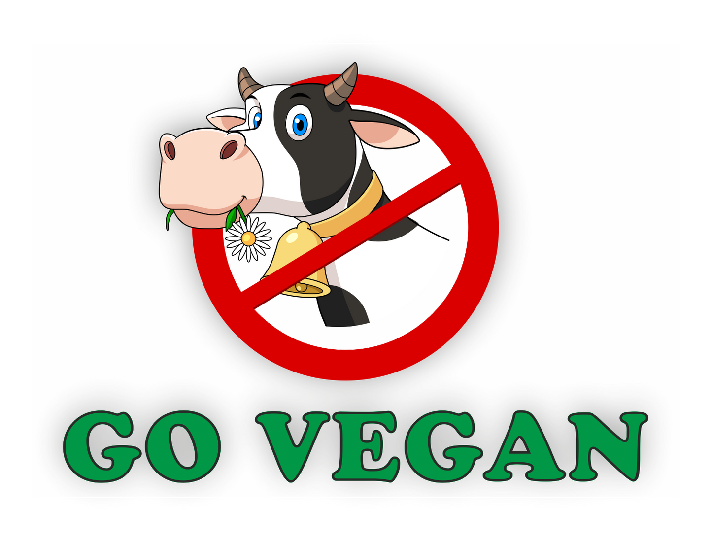 Go Vegan Aufkleber - Kuh Mit Blume