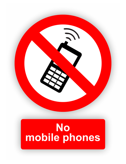 Sticker - Warnhinweis - Warnung - Sign - Schild - Hinweis - Achtung - No Mobile Phones - Telefonieren verboten - Handy verboten - zweiteilig