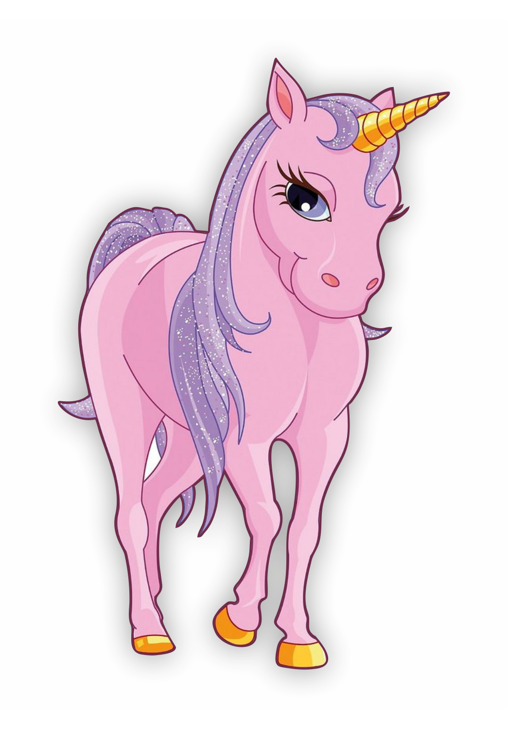 Autoaufkleber - Einhorn -  Glitzer, Rosa, frontal - Märchen - Kinder - bunt - Phantasie - Fantasy