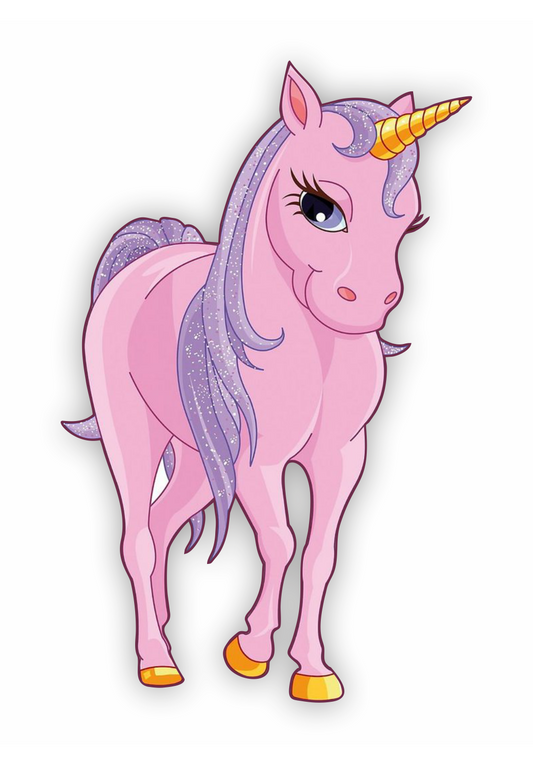 Autoaufkleber - Einhorn -  Glitzer, Rosa, frontal - Märchen - Kinder - bunt - Phantasie - Fantasy