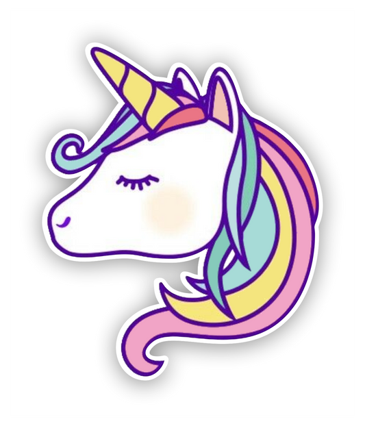 Autoaufkleber - Einhorn - Porträt, Kopf, Regenbogen, träumt - Märchen - Kinder - bunt - Phantasie - Fantasy