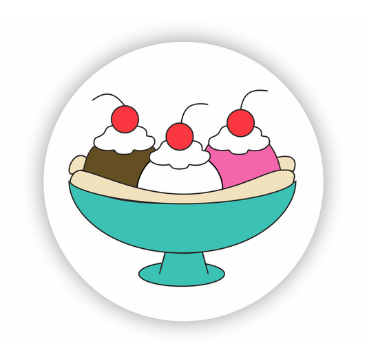 Briefsiegel - Sticker - Freizeit - Hobby - Party - Feiern - Feierabend - Eis - Bananen-Split - rund
