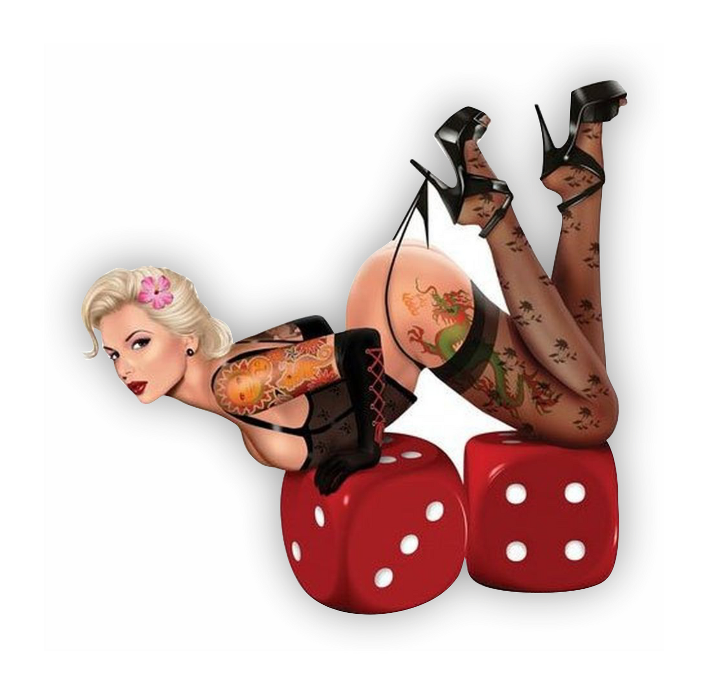 Pin-Up Aufkleber - Retro Würfel Tattoo 1950er