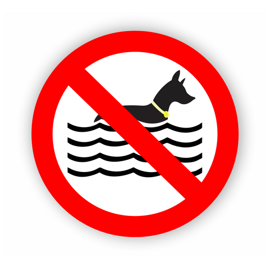 Autoaufkleber Hunde - Warnung - Sicherheitshinweis - Hunde im Wasser verboten - rund
