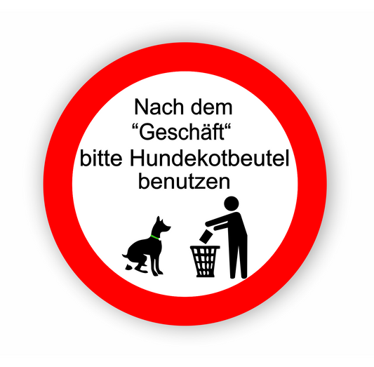 Autoaufkleber Hunde - Warnung - Sicherheitshinweis - Kein Hundeklo - bitte Hundekotbeutel benutzen - rund