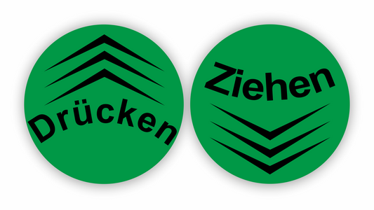 Sticker - Warnhinweis - Warnung - Sign - Schild - Hinweis - Achtung - Tür öffen: Drücken - Ziehen - SET