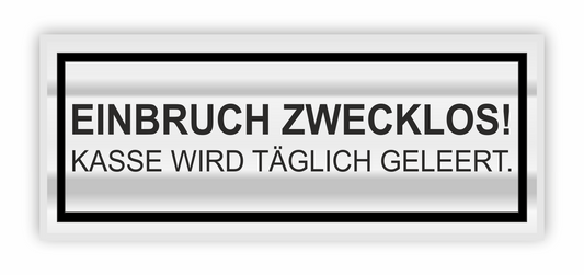 Aufkleber - Einbruch zwecklos - kein Bargeld - Silber