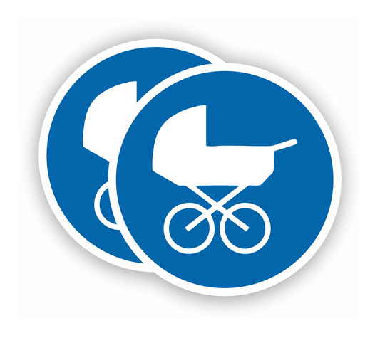 Sticker - Warnhinweis - Warnung - Sign - Schild - Hinweis - Achtung - Kinderwagen hier abstellen - rund - blau S376