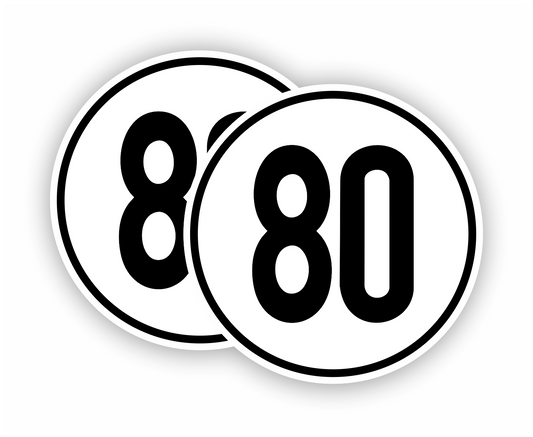 Autoaufkleber - SET - 80 kmH Geschwindigkeitsschilder - schwarz weiß -  Warnung - Hinweise - Regeln - Schilder