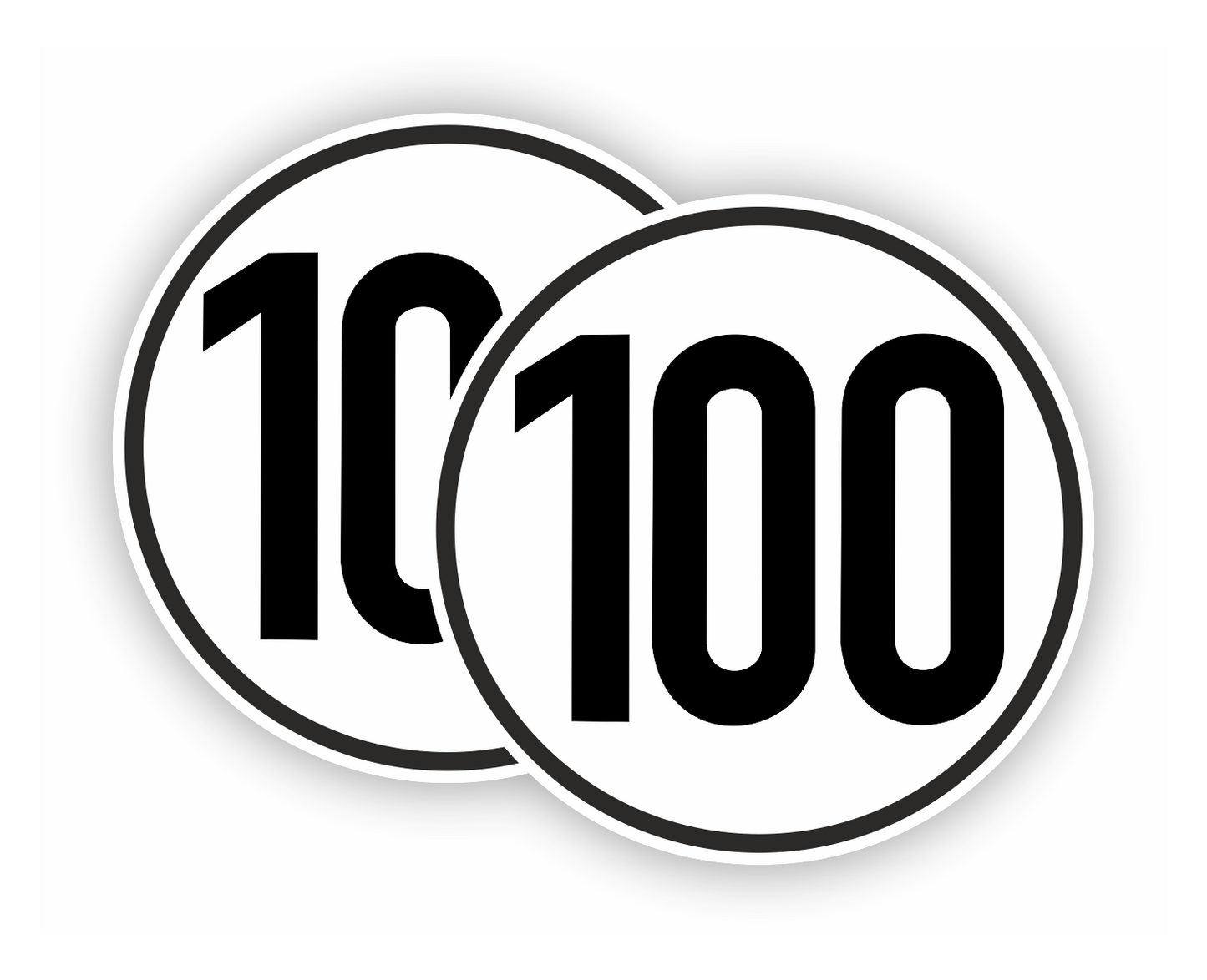 Autoaufkleber - SET - 100 kmH Geschwindigkeitsschilder - schwarz weiß -  Warnung - Hinweise - Regeln - Schilder