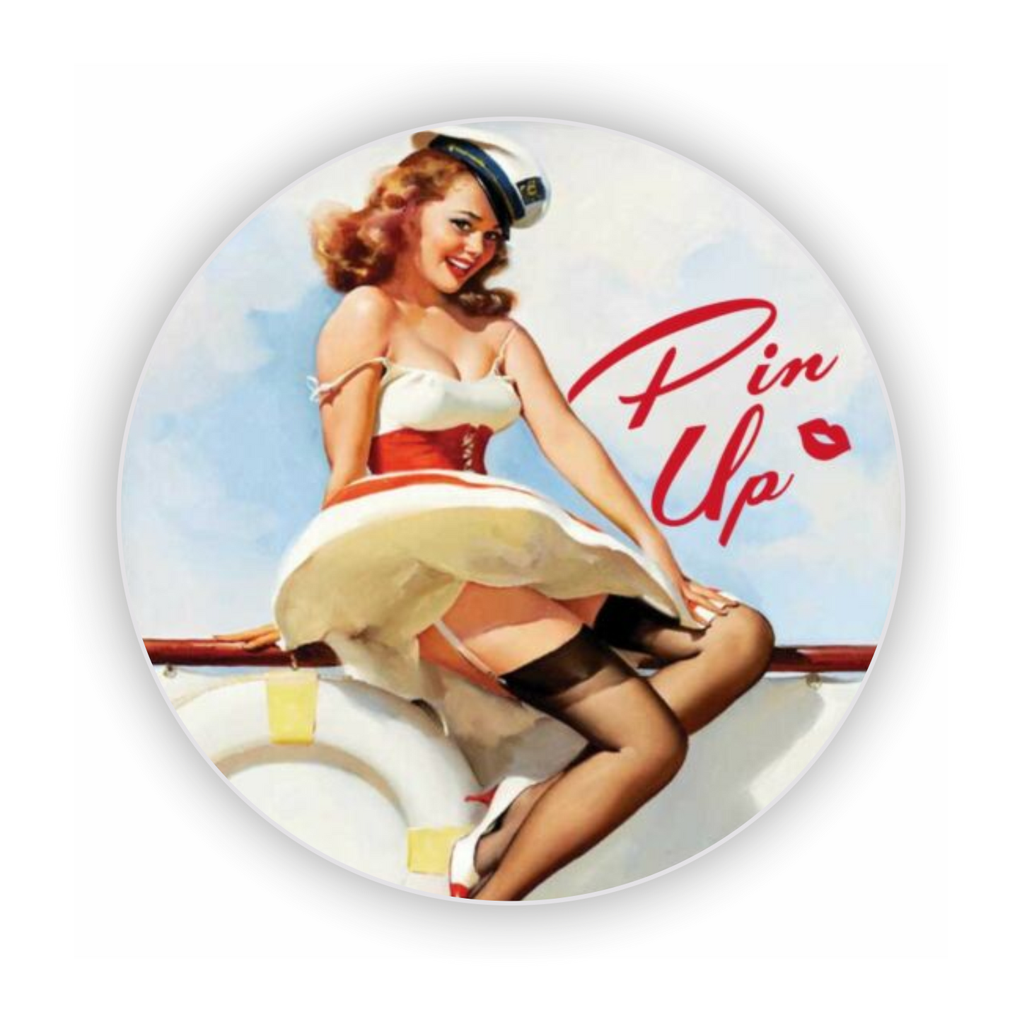 Pin-Up Aufkleber - Retro Matrosin 1950er Rund