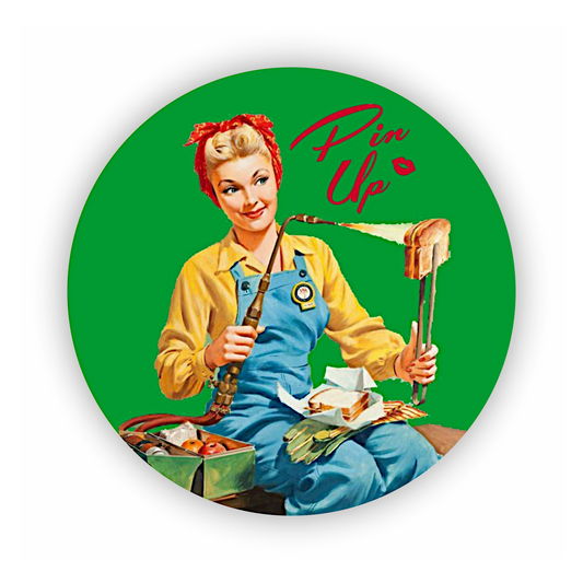 Pin-Up Aufkleber - Retro Schweißerin 1950er Rund