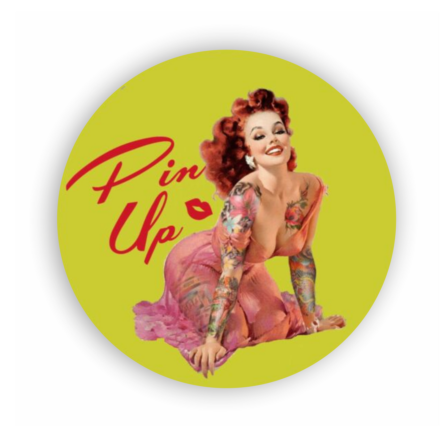 Pin-Up Aufkleber - Retro Rose Tattoo 1950er Rund