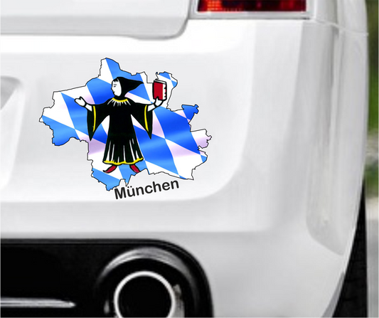 Autoaufkleber - München - Bayern - blau-weis - Wappen - Mönch - Löwe StaatsUmriss Flagge