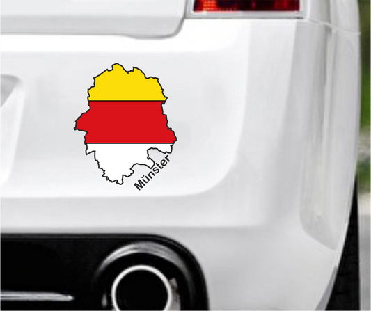 Autoaufkleber - Münster- NRW - gelb-rot-weis - Stadtfarben - Wappen StaatsUmriss Flagge