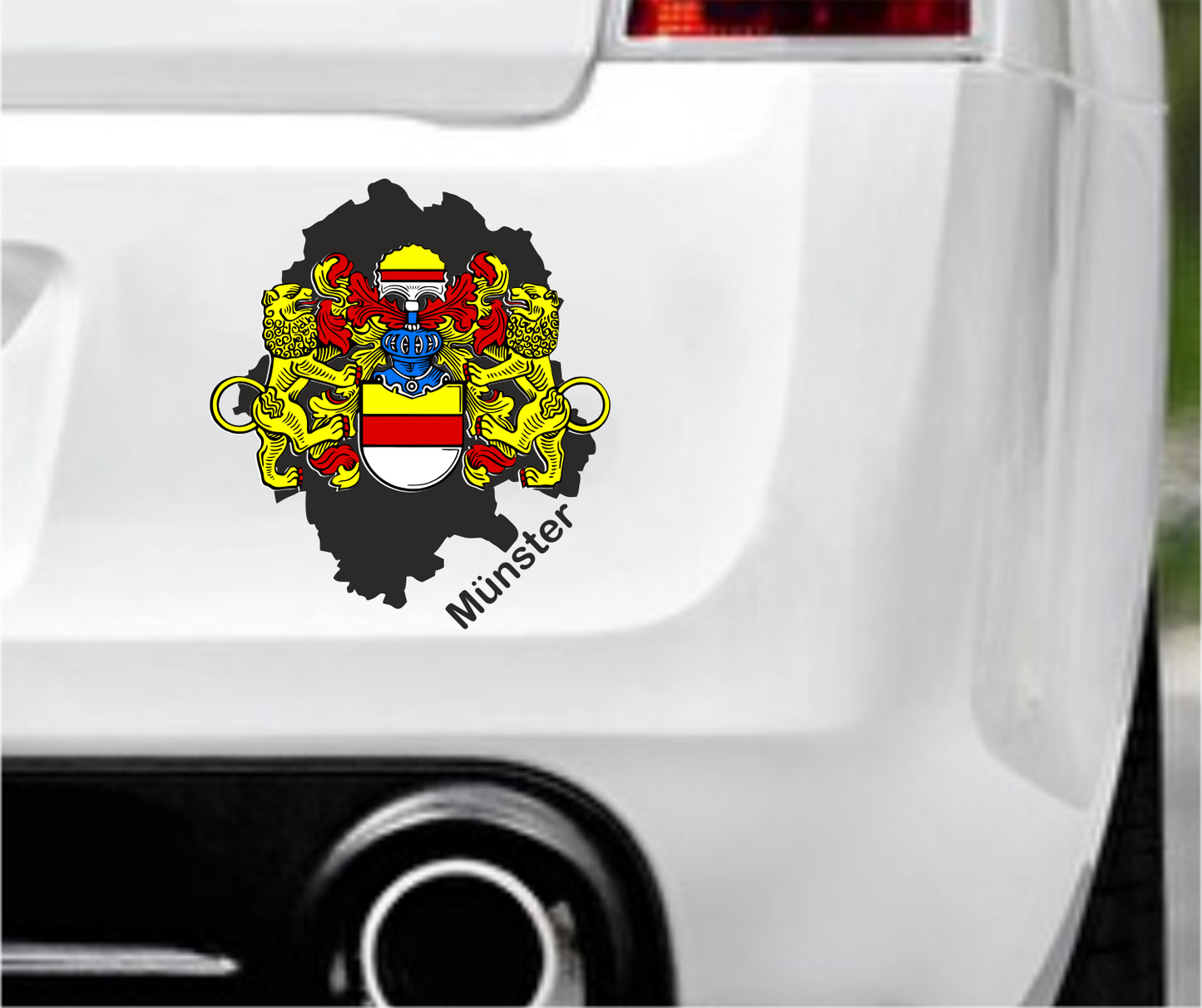 Autoaufkleber - Münster- NRW  - schwarz - Wappen - Löwen StaatsUmriss Flagge