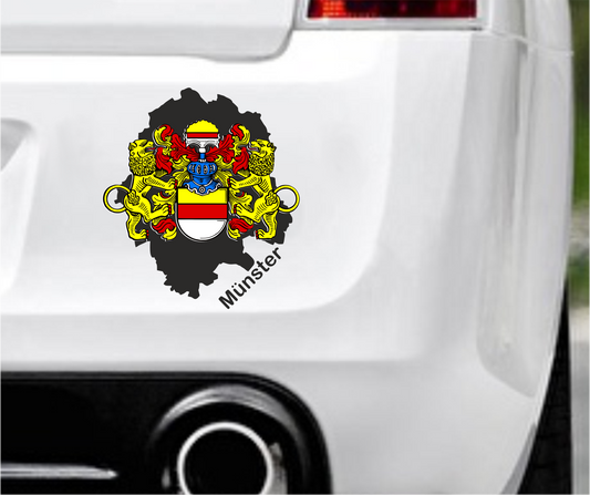 Autoaufkleber - Münster- NRW  - schwarz - Wappen - Löwen StaatsUmriss Flagge