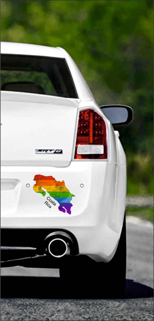 Autoaufkleber -  Costa RicaText deutsch - Regenbogen StaatsUmriss