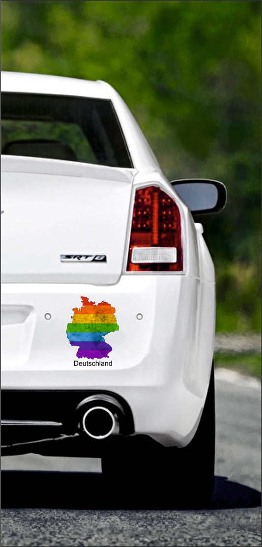 Autoaufkleber -  Deutschland Text deutsch - Regenbogen StaatsUmriss