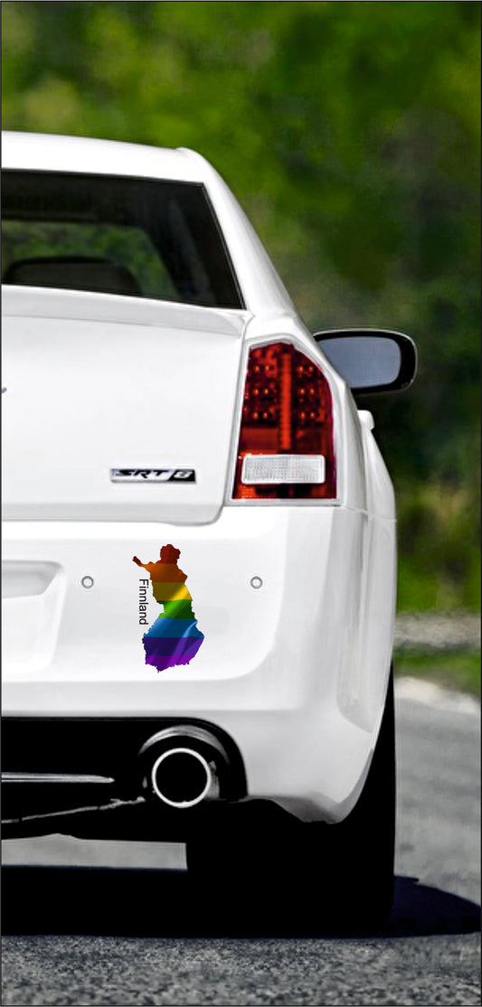 Autoaufkleber -  Finnland Text deutsch - Regenbogen glanz StaatsUmriss