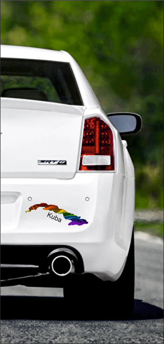 Autoaufkleber -  Kuba Text deutsch - Regenbogen glanz StaatsUmriss