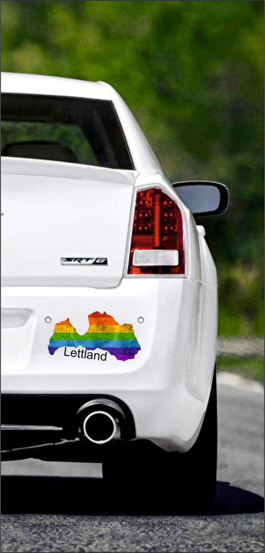Autoaufkleber -  Lettland Text deutsch - Regenbogen StaatsUmriss