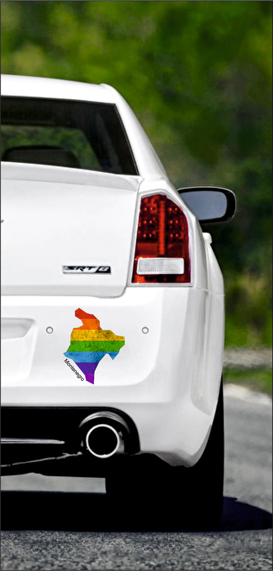 Autoaufkleber -  Montenegro Text deutsch - Regenbogen StaatsUmriss