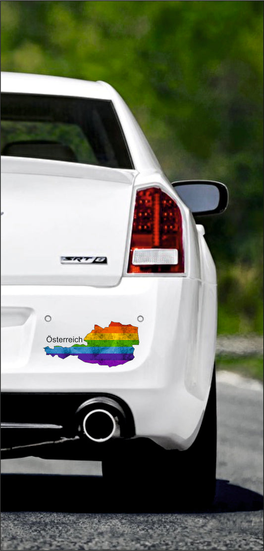 Autoaufkleber -  Österreich Text deutsch - Regenbogen StaatsUmriss
