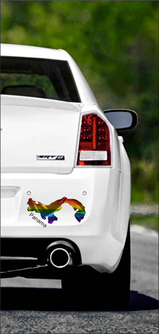 Autoaufkleber -  Panama Text deutsch - Regenbogen glanz StaatsUmriss