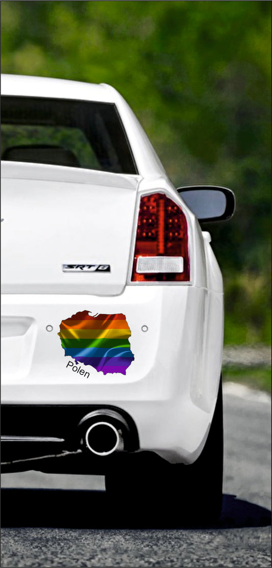 Autoaufkleber -  Polen Text deutsch - Regenbogen glanz StaatsUmriss