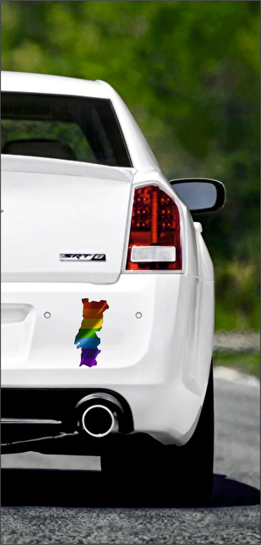 Autoaufkleber -  Portugal Text deutsch - Regenbogen glanz StaatsUmriss