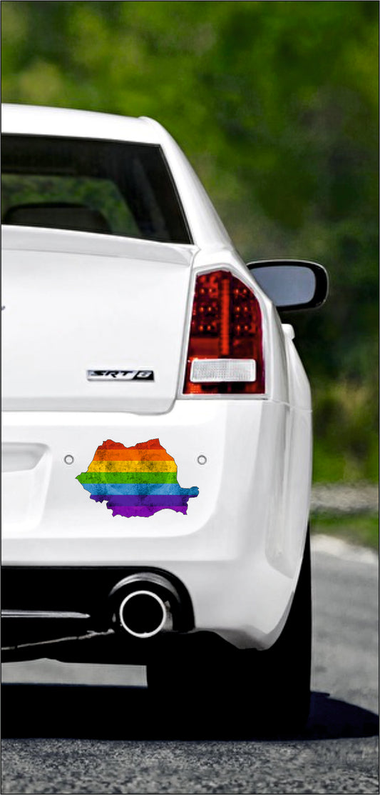 Autoaufkleber -  Rumänien - Regenbogen StaatsUmriss