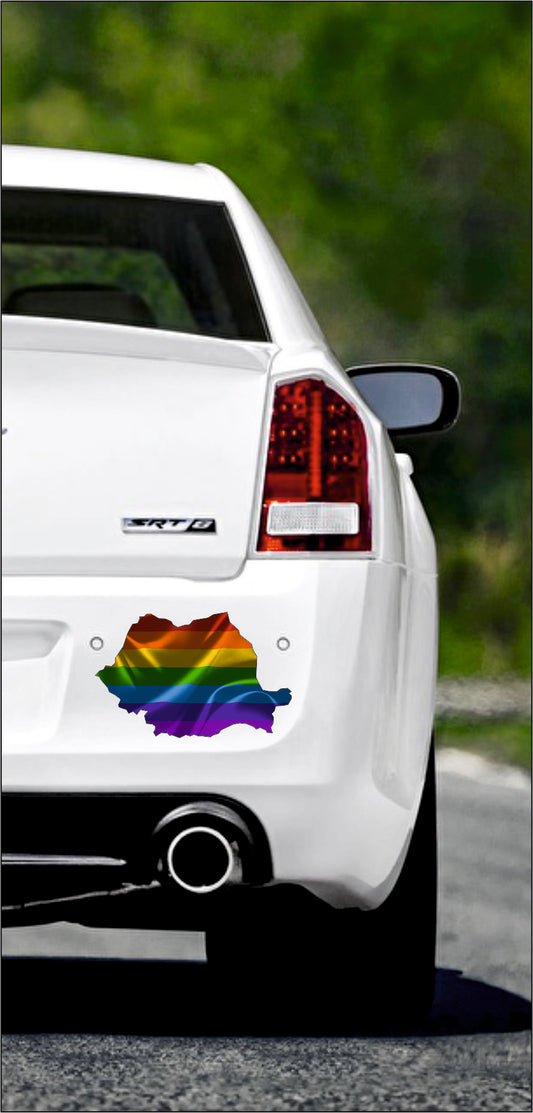 Autoaufkleber -  Rumänien - Regenbogen - glanz - StaatsUmriss