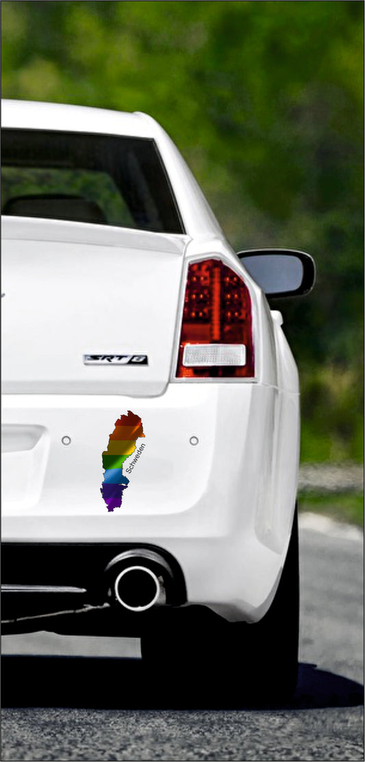 Autoaufkleber -  Schweden Text deutsch - Regenbogen glanz StaatsUmriss